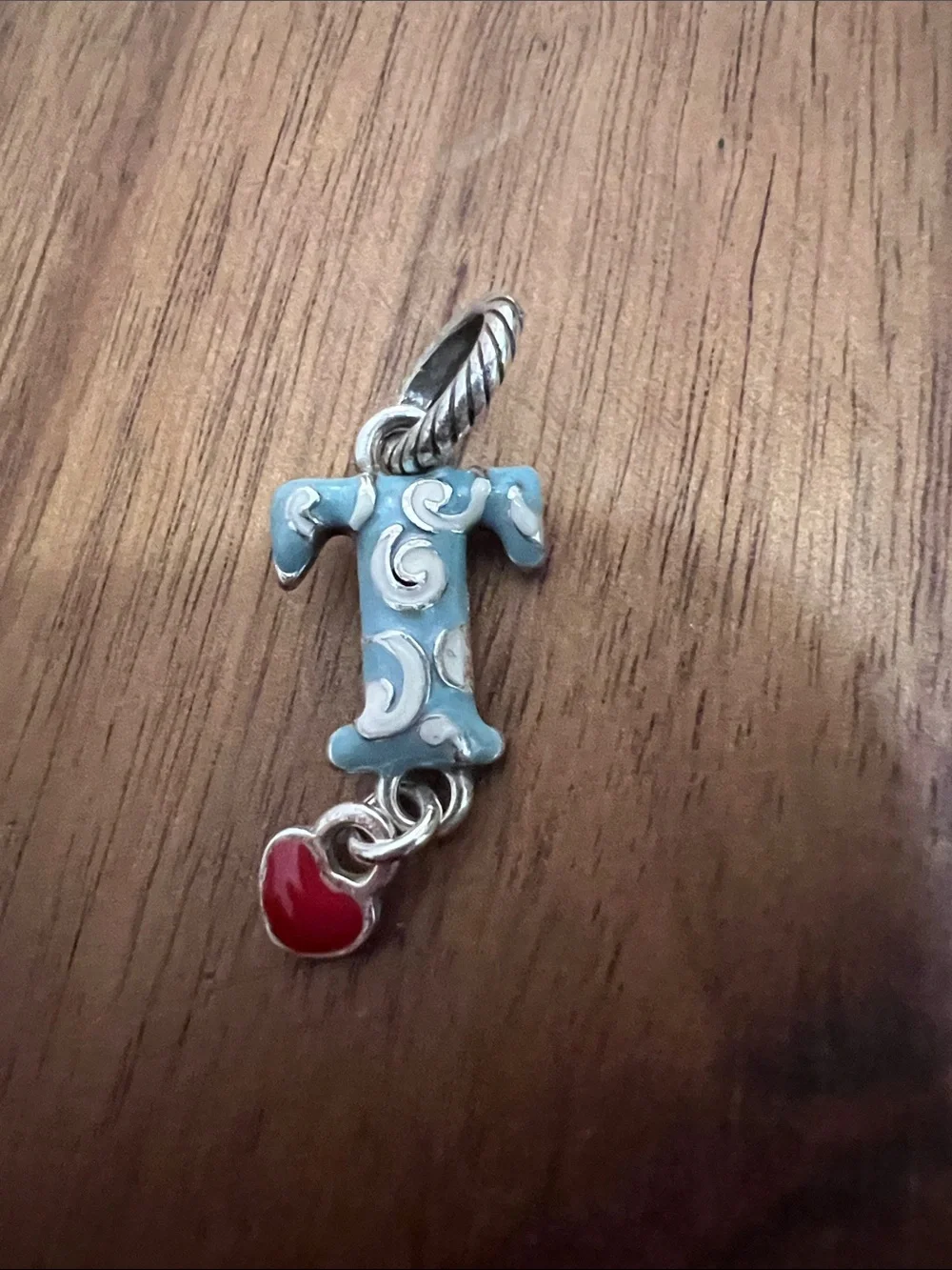 Brighton Blue Enamel 'T' Initial Charm with Red Heart Dangle